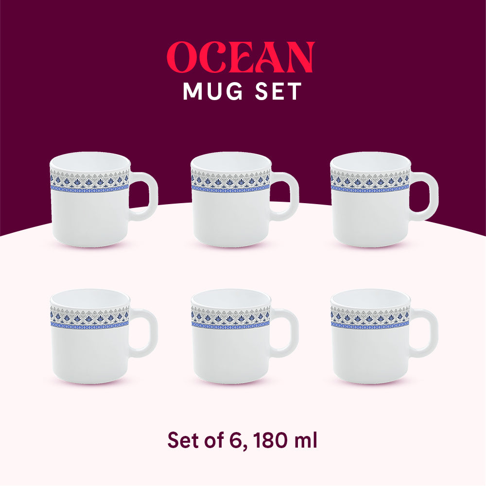 Larah by Borosil Ocean Mug Set 180 ml x 6