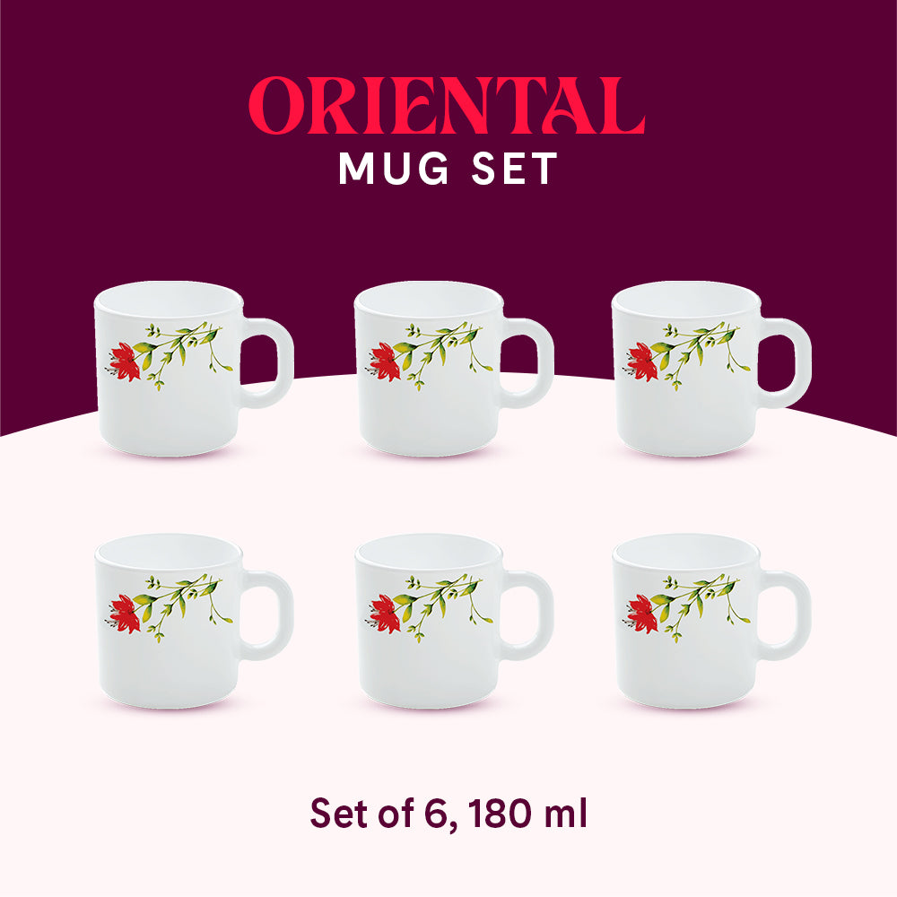 Larah by Borosil Oriental Mug Set 180 ml x 6