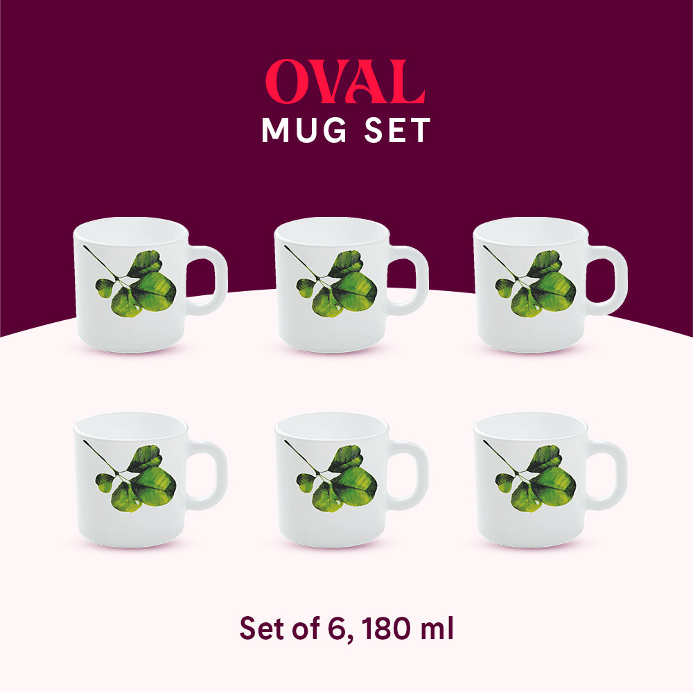 Larah by Borosil Oval Mug Set 180 ml x 6