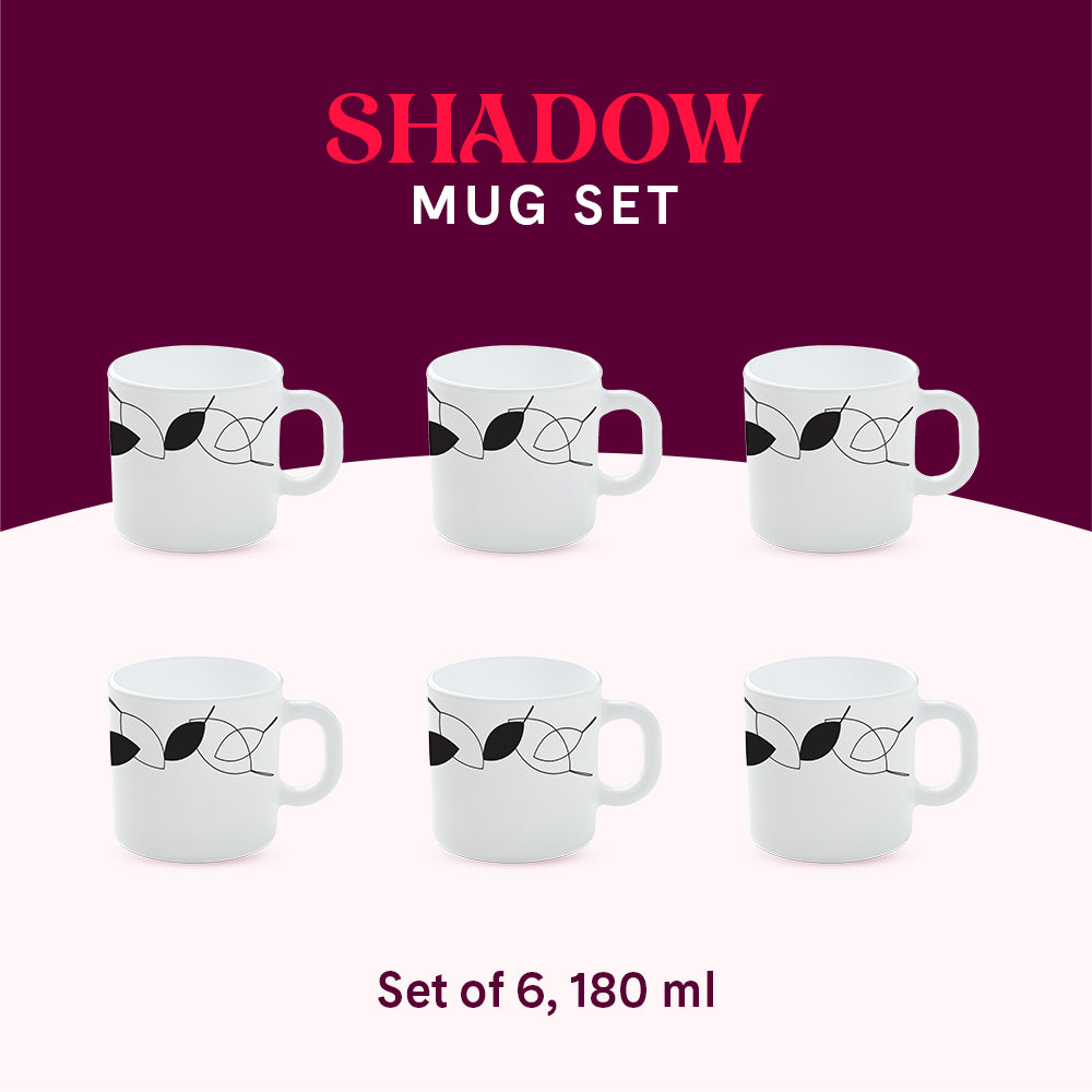 Larah by Borosil Shadow Mug Set 180 ml x 6 (Option 1)
