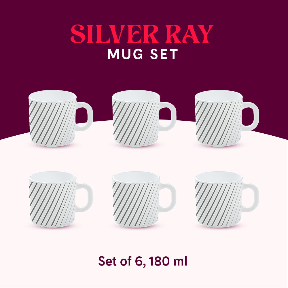 Larah by Borosil Silver Ray Mug Set 6 x 180 ml