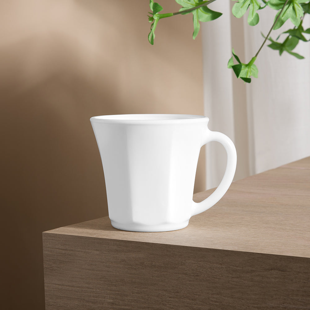 Larah By Borosil Octa Mug Set, White 200 ml x 6