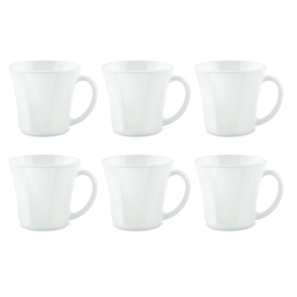 Larah By Borosil Octa Mug Set, White 200 ml x 6