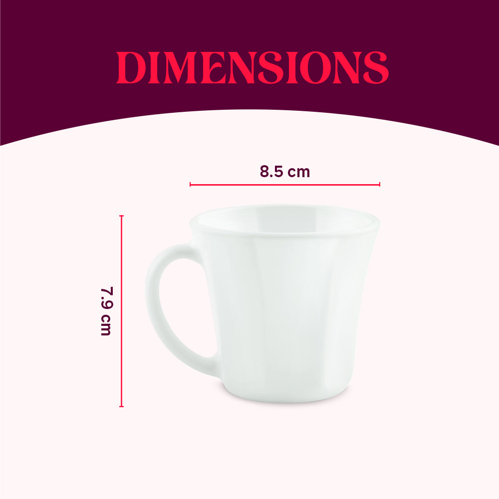 Larah By Borosil Octa Mug Set, White 200 ml x 6