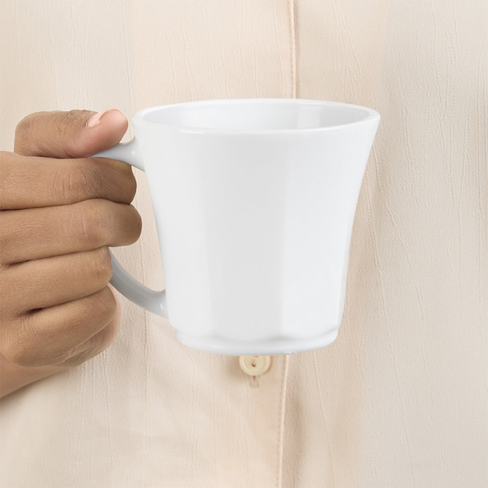 Larah By Borosil Octa Mug Set, White 200 ml x 6