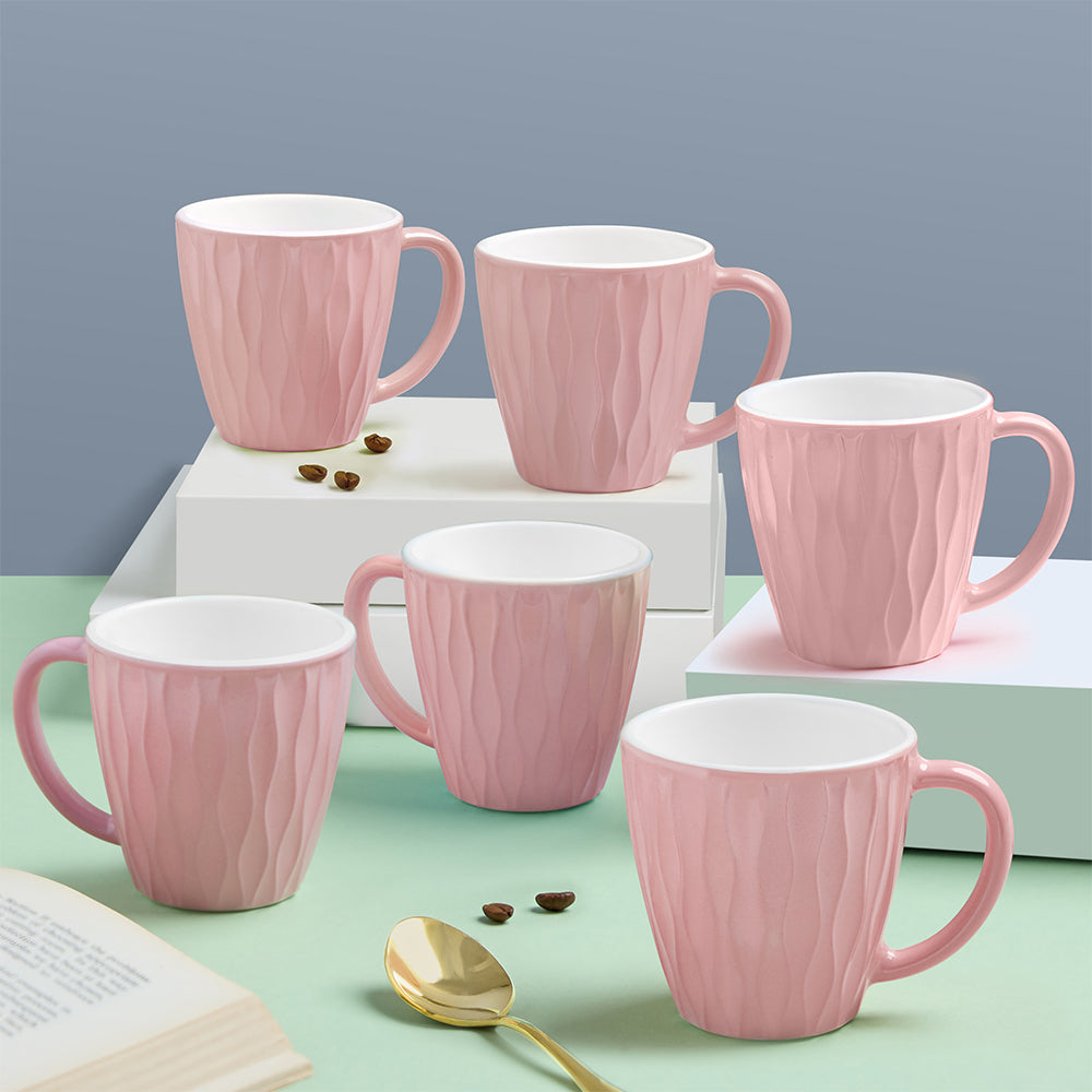 Larah By Borosil Curl Cup Set, Pastel Pink 200 ml x 6