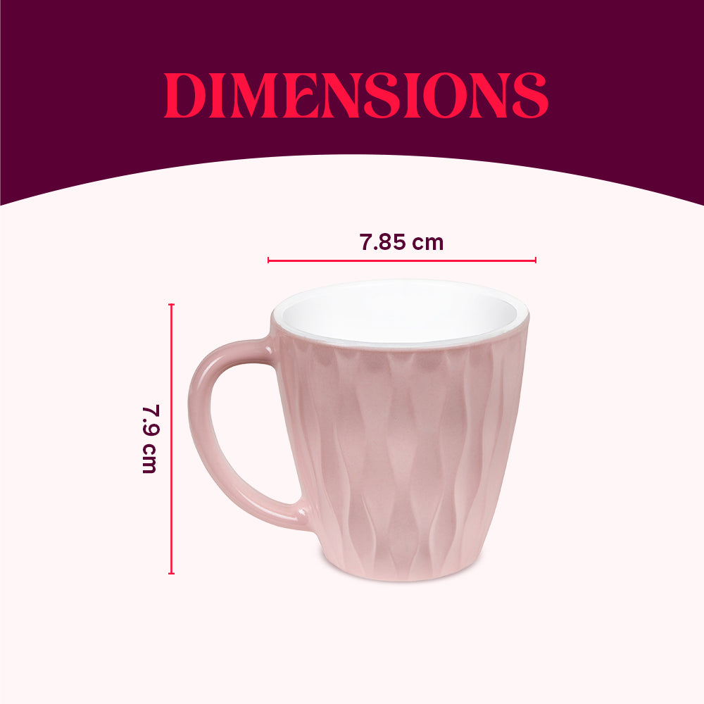 Larah By Borosil Curl Cup Set, Pastel Pink 200 ml x 6