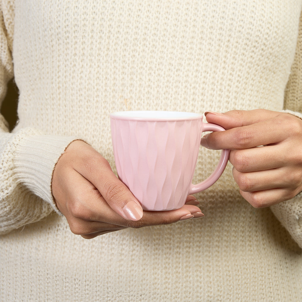 Larah By Borosil Curl Cup Set, Pastel Pink 200 ml x 6