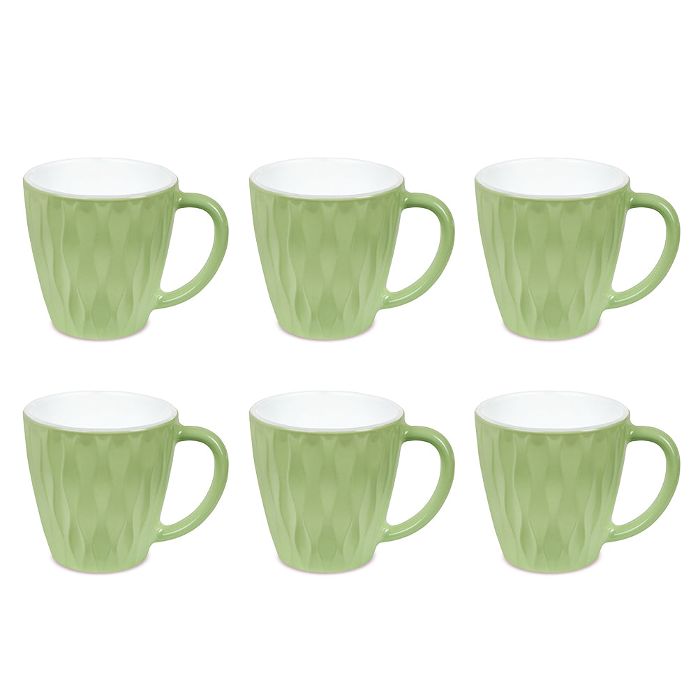 Larah By Borosil Curl Cup Set, Soft Green 200 ml x 6