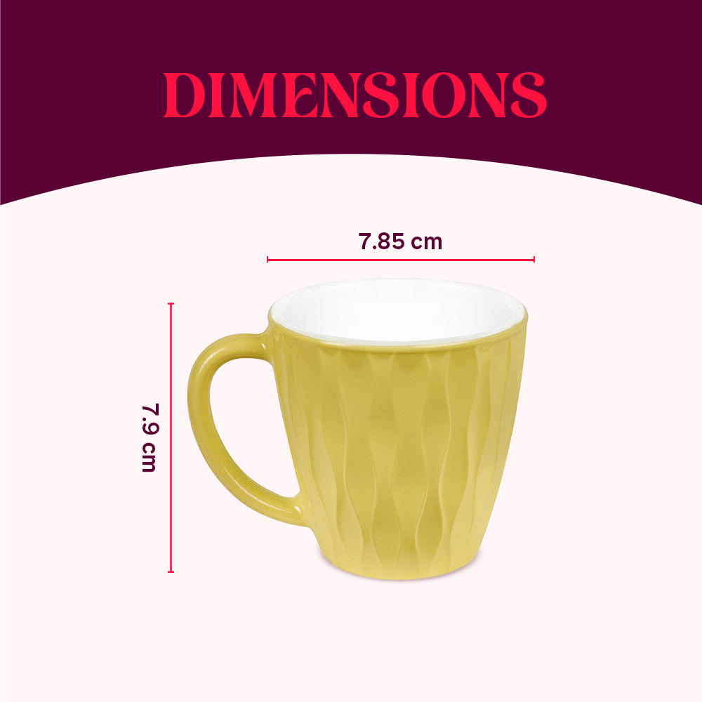 Larah By Borosil Curl Cup Set, Sun Yellow 200 ml x 6