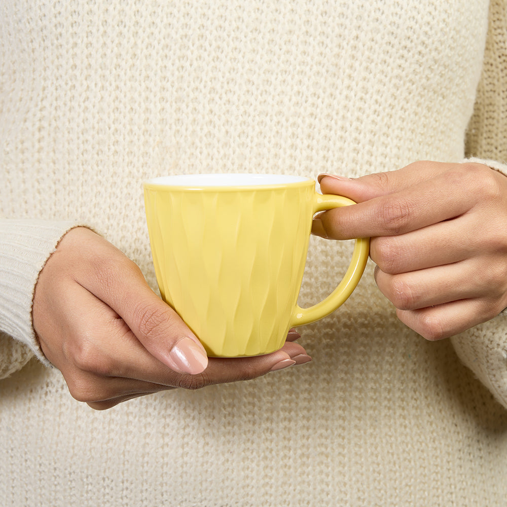 Larah By Borosil Curl Cup Set, Sun Yellow 200 ml x 6