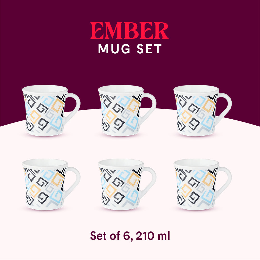 Larah by Borosil Crysta Ember Mug Set 210 ml x 6