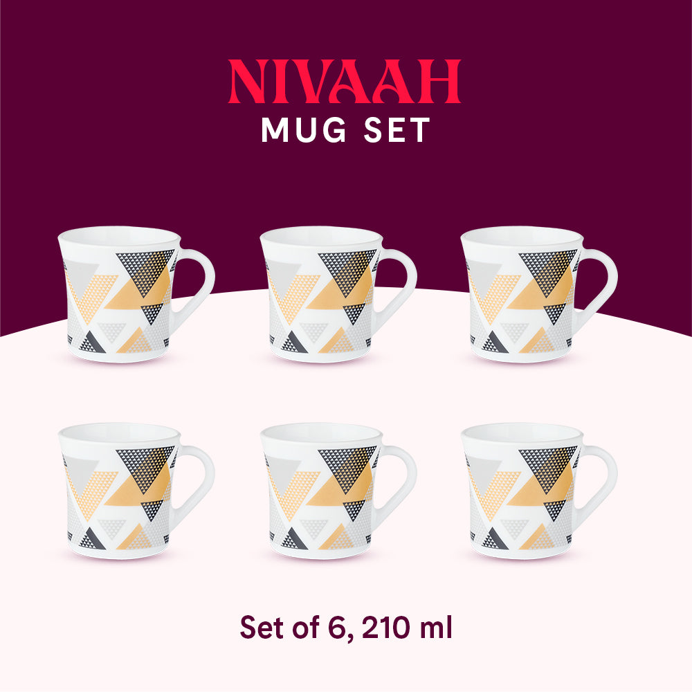 Larah by Borosil Crysta Nivaah Mug Set 210 ml x 6