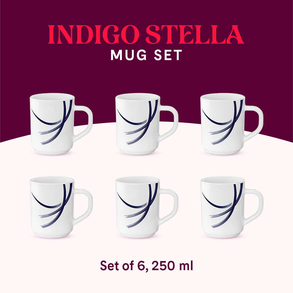 Larah by Borosil Indigo Stella Mug Set 240 ml x 6