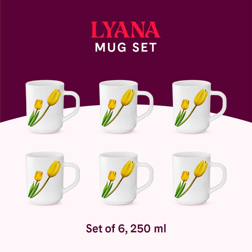 Larah by Borosil Lyana Mug Set 240 ml x 6
