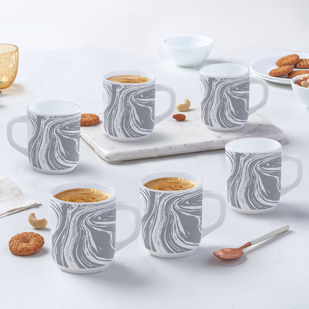 Larah by Borosil Marble Mug Set 240 ml x 6
