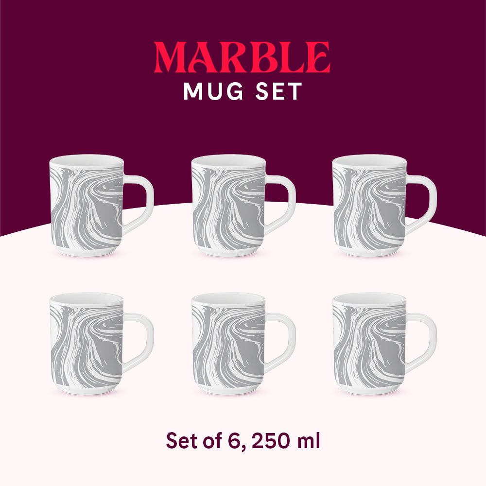 Larah by Borosil Marble Mug Set 240 ml x 6