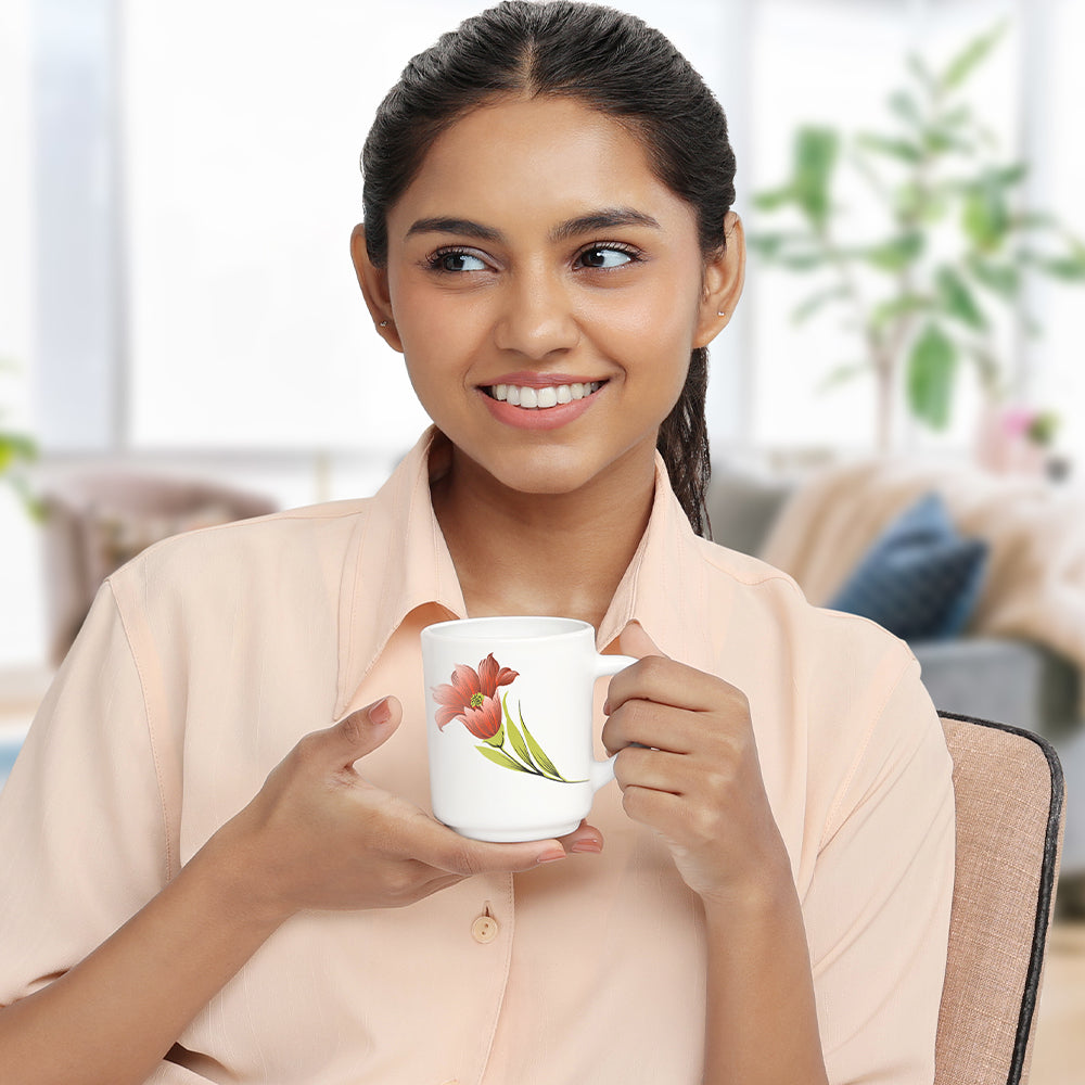 Larah by Borosil Red Iris Mug Set 240 ml x 6
