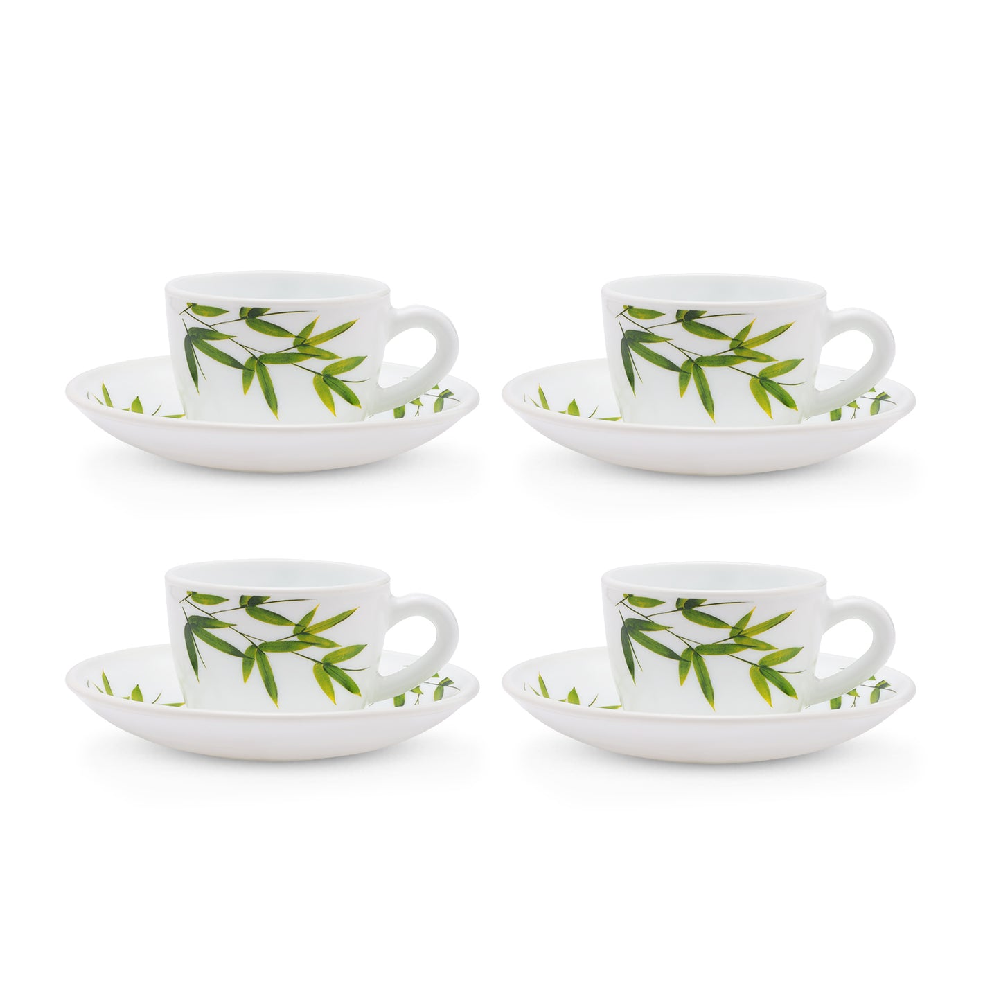 Larah by Borosil Bamboo Leaves Cup n Saucer Set 140 ml x 8