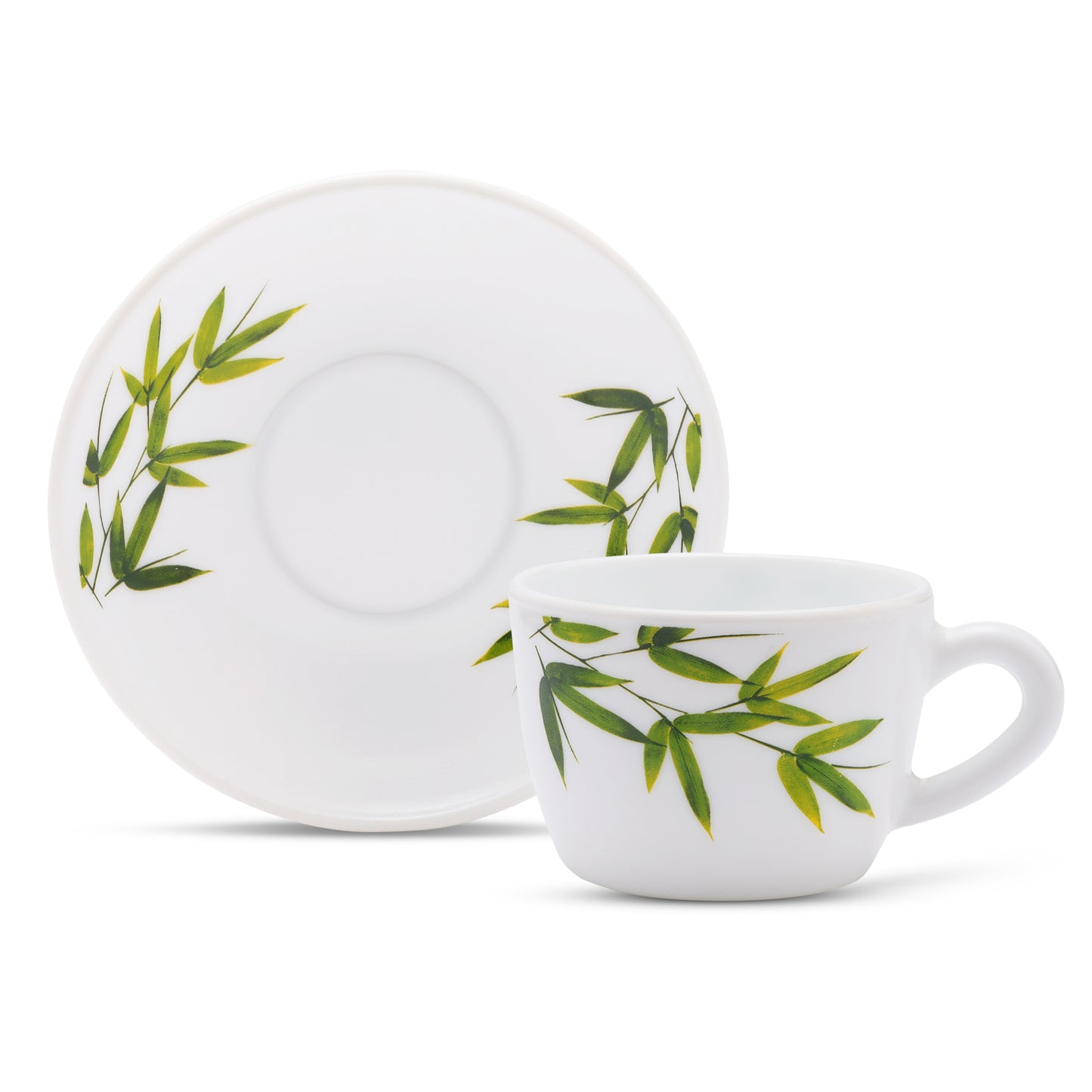 Larah by Borosil Bamboo Leaves Cup n Saucer Set 140 ml x 8