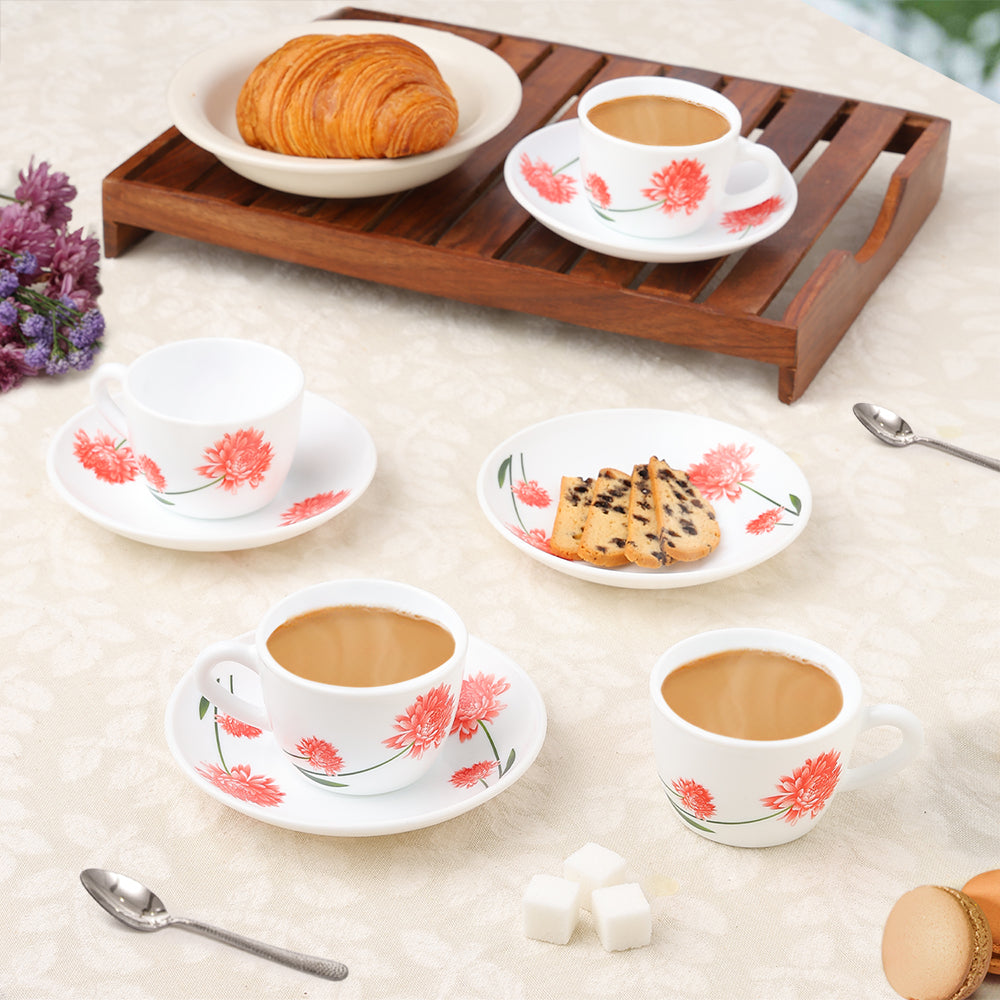 Larah by Borosil Belle Cup n Saucer Set 140 ml x 8