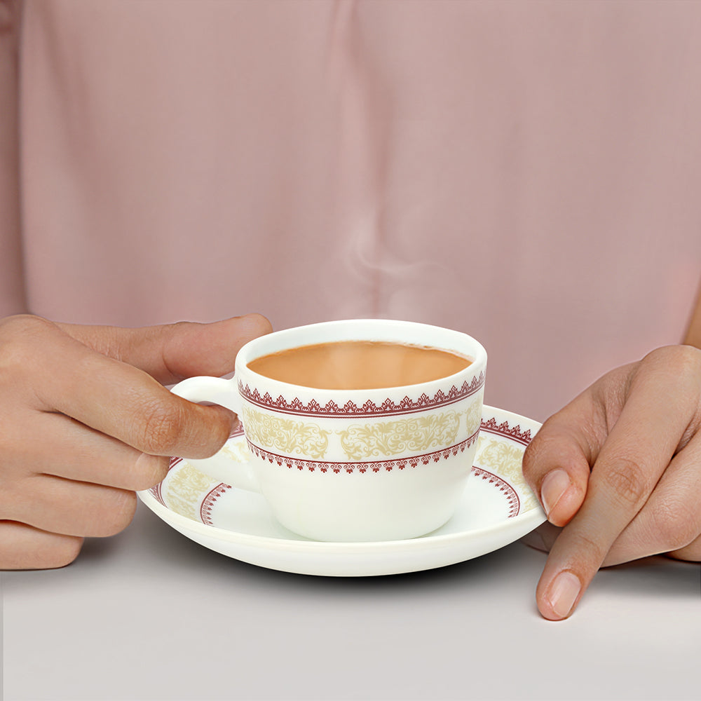 Larah by Borosil Elega Cup n Saucers Set 140 ml x 8