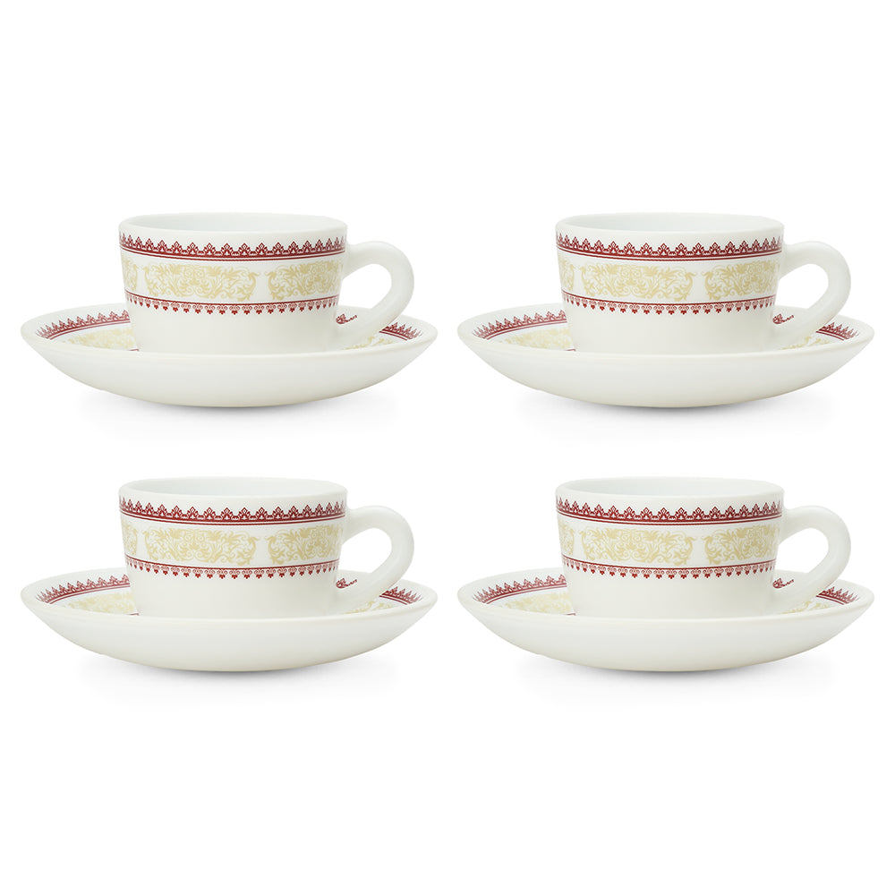 Larah by Borosil Elega Cup n Saucers Set 140 ml x 8