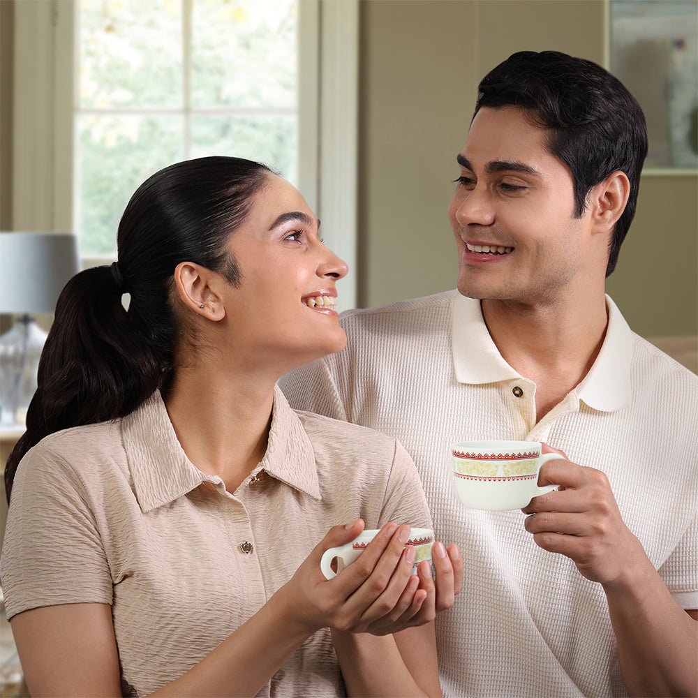 Larah by Borosil Elega Cup n Saucers Set 140 ml x 8