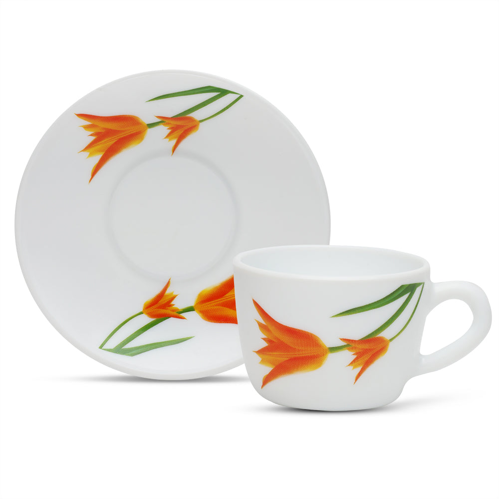 Larah by Borosil Firefly Cup n Saucer Set 140 ml x 8