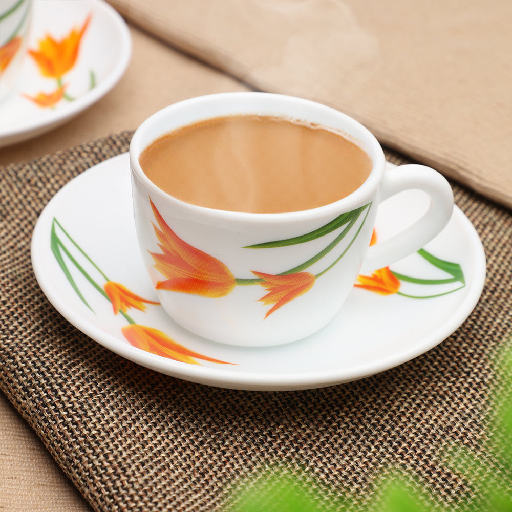 Larah by Borosil Firefly Cup n Saucer Set 140 ml x 8