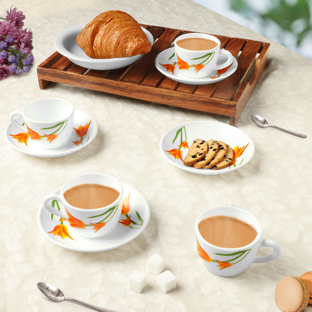 Larah by Borosil Firefly Cup n Saucer Set 140 ml x 8