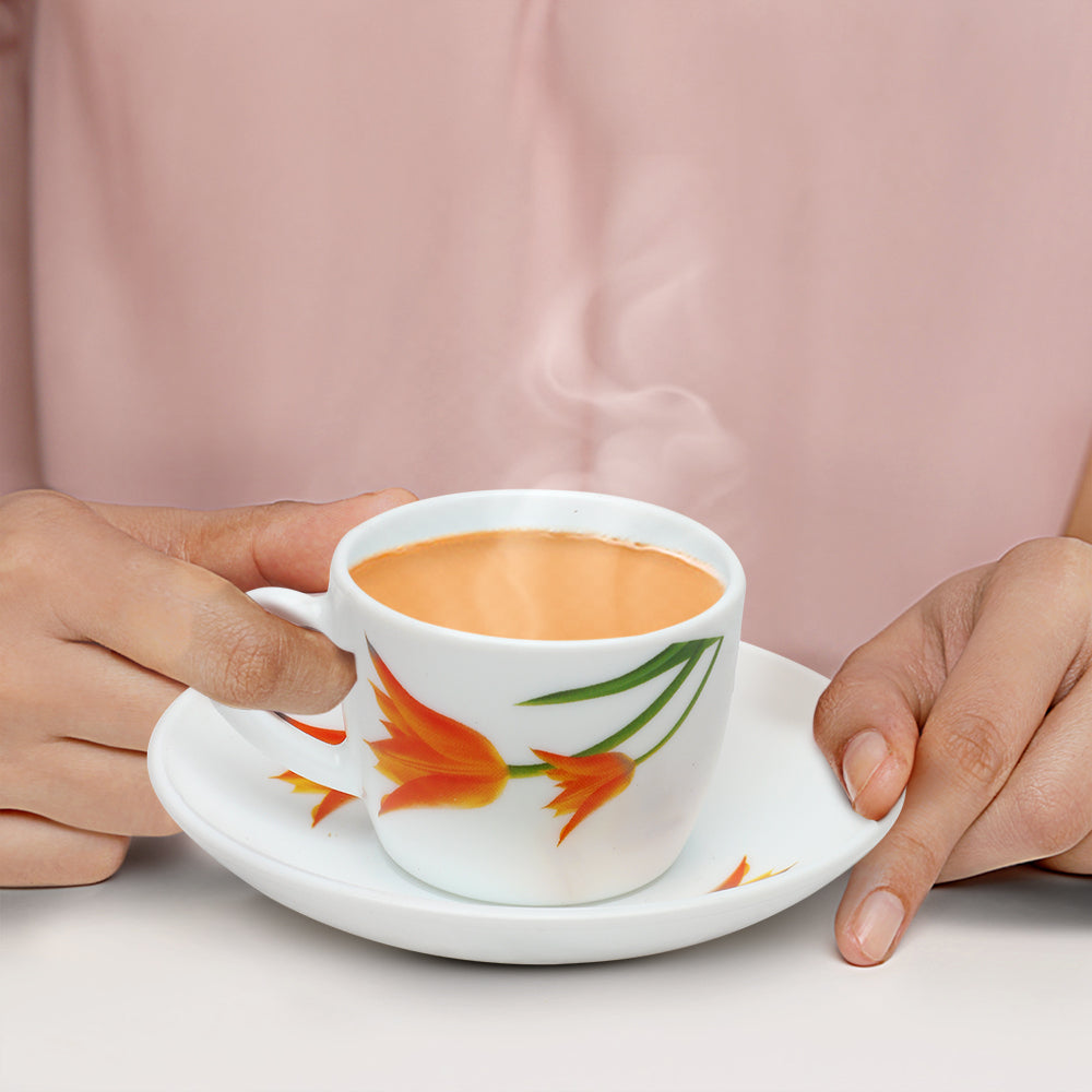 Larah by Borosil Firefly Cup n Saucer Set 140 ml x 8