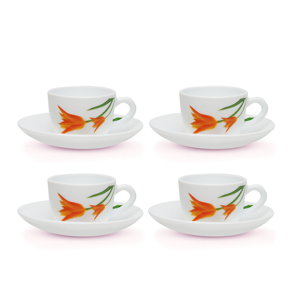 Larah by Borosil Firefly Cup n Saucer Set 140 ml x 8