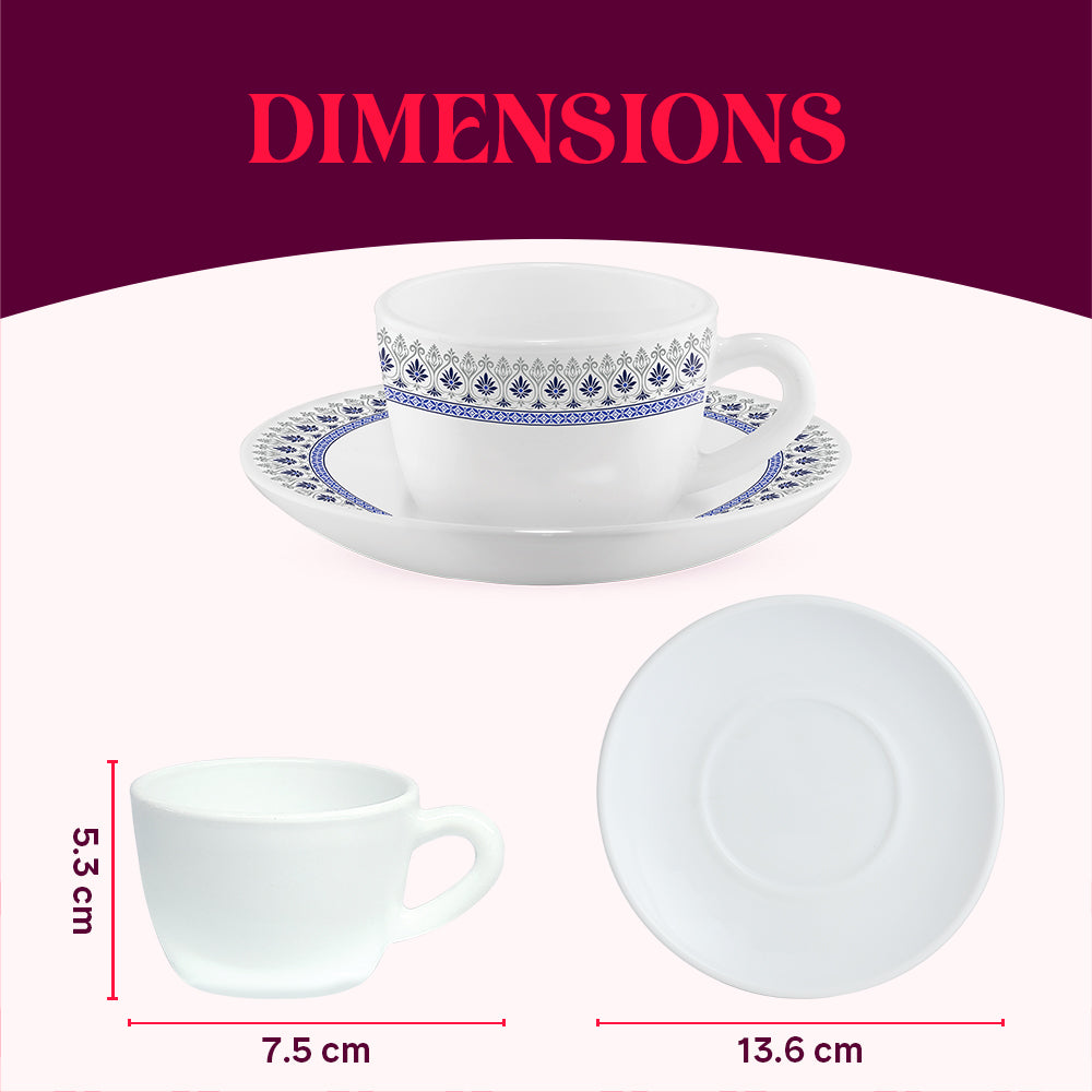 Larah by Borosil Ocean Cup n Saucers Set 140 ml x 8