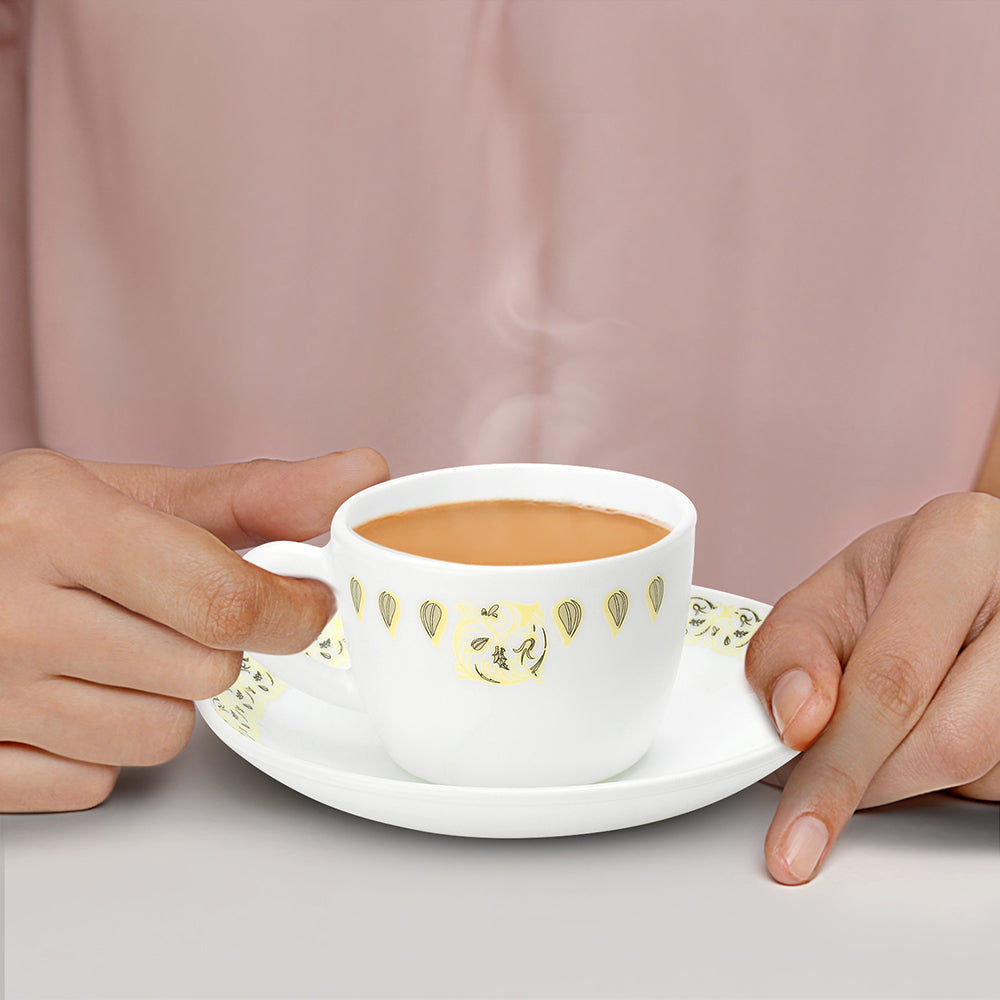 Larah by Borosil Ora Gold Cup n Saucer Set 140 ml x 8