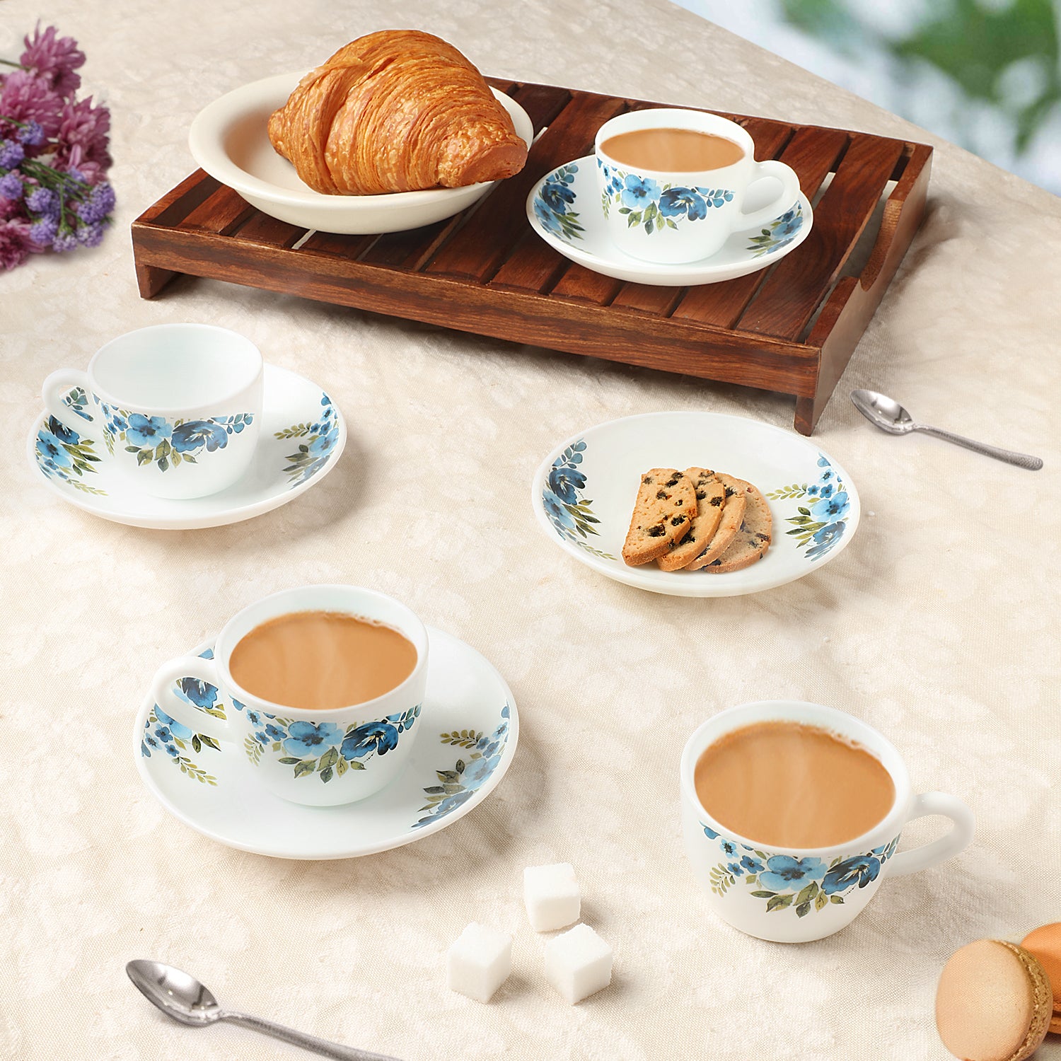 Larah by Borosil Pansy Cup n Saucer Set 140 ml x 8