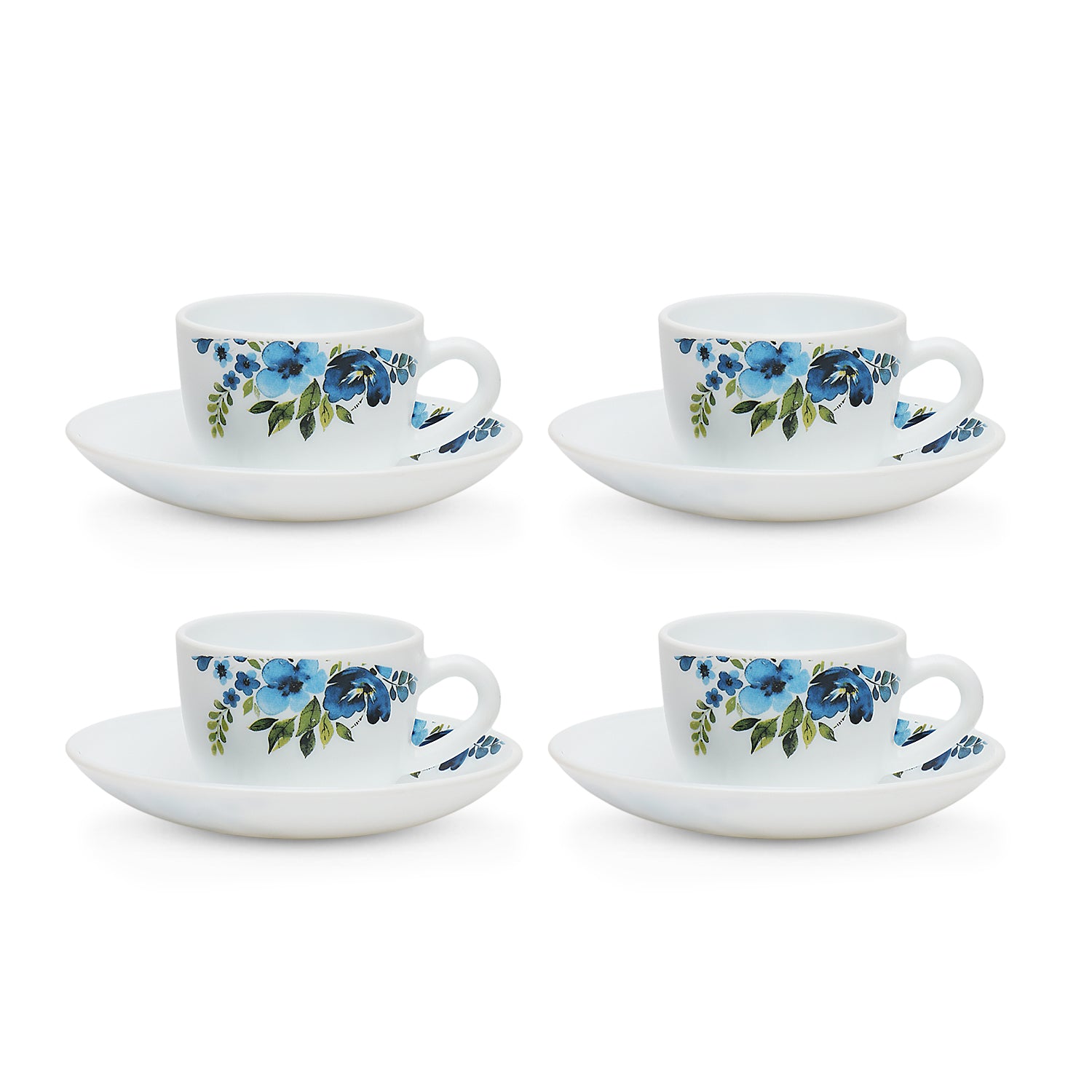Larah by Borosil Pansy Cup n Saucer Set 140 ml x 8