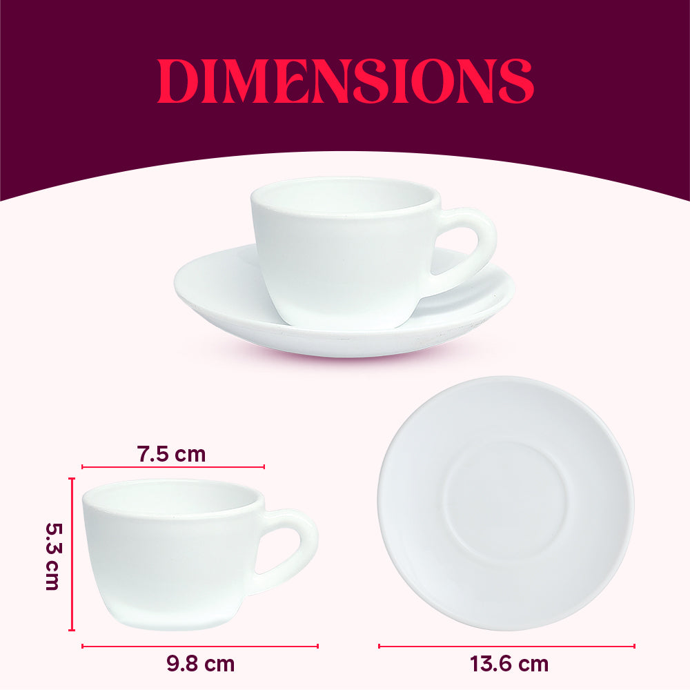 Larah by Borosil Pansy Cup n Saucer Set 140 ml x 8