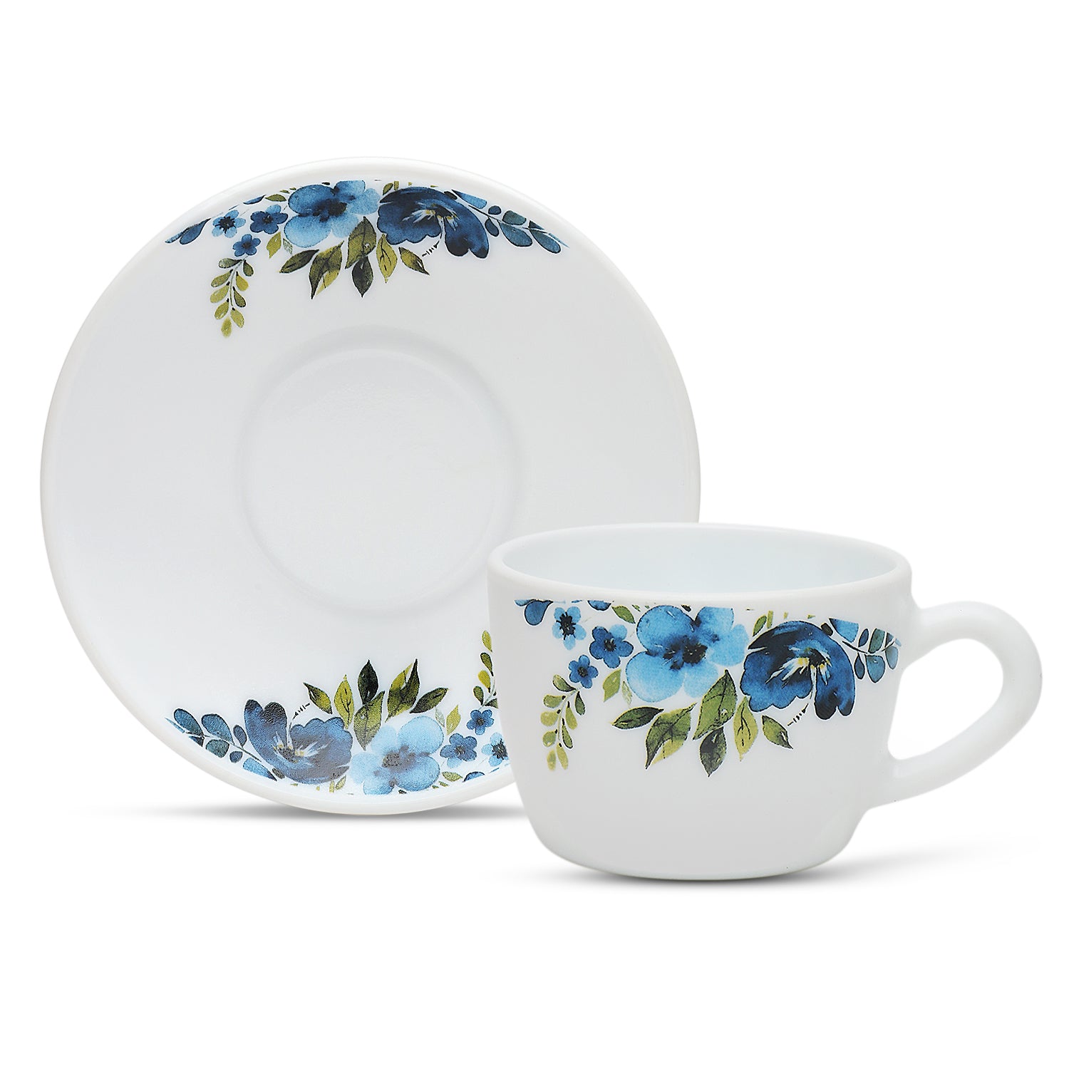 Larah by Borosil Pansy Cup n Saucer Set 140 ml x 8