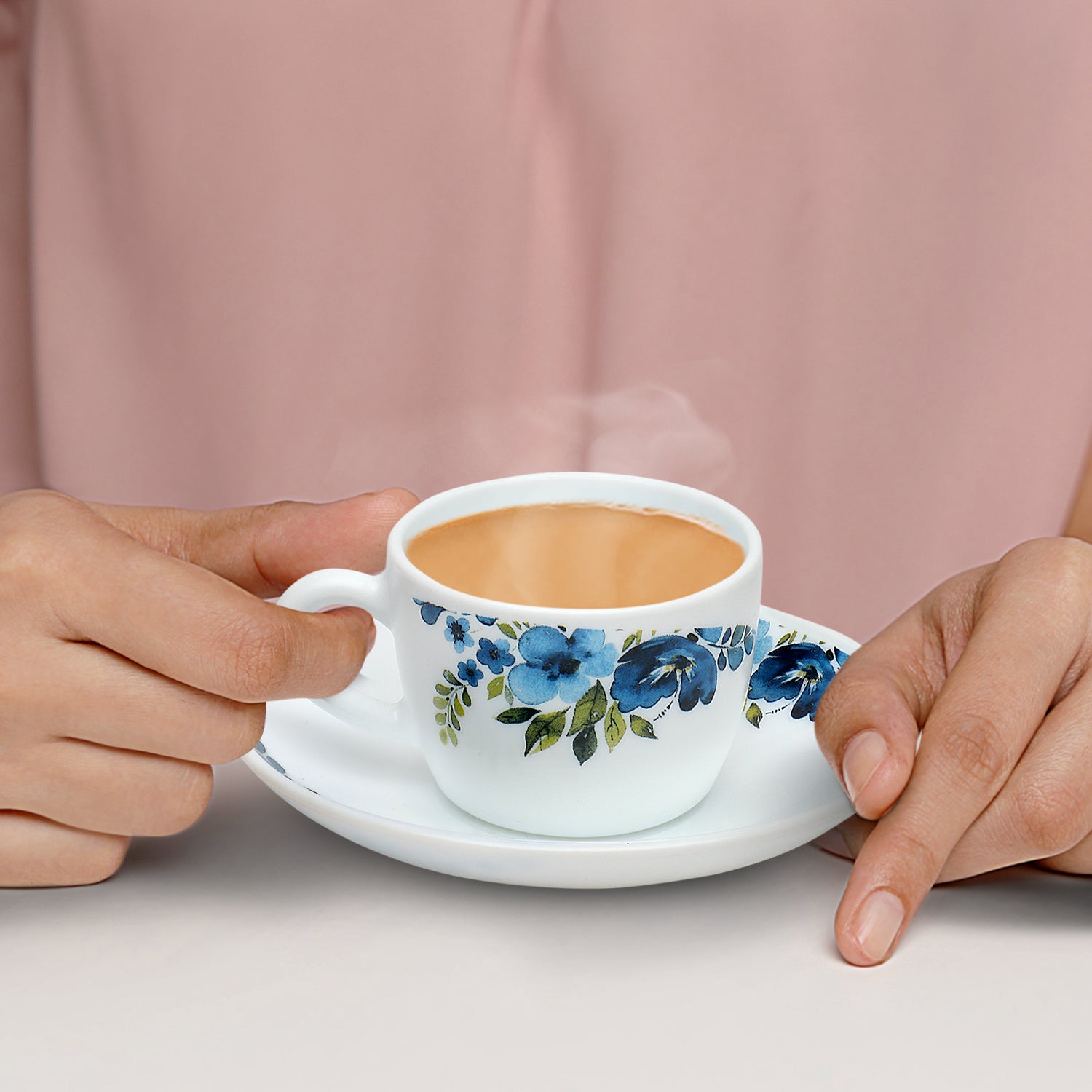 Larah by Borosil Pansy Cup n Saucer Set 140 ml x 8