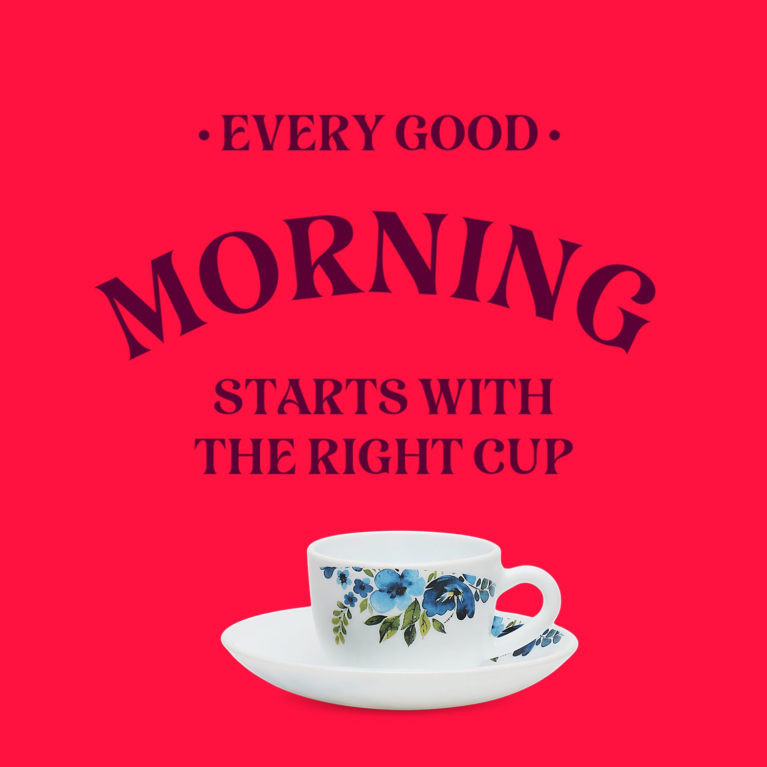 Larah by Borosil Pansy Cup n Saucer Set 140 ml x 8