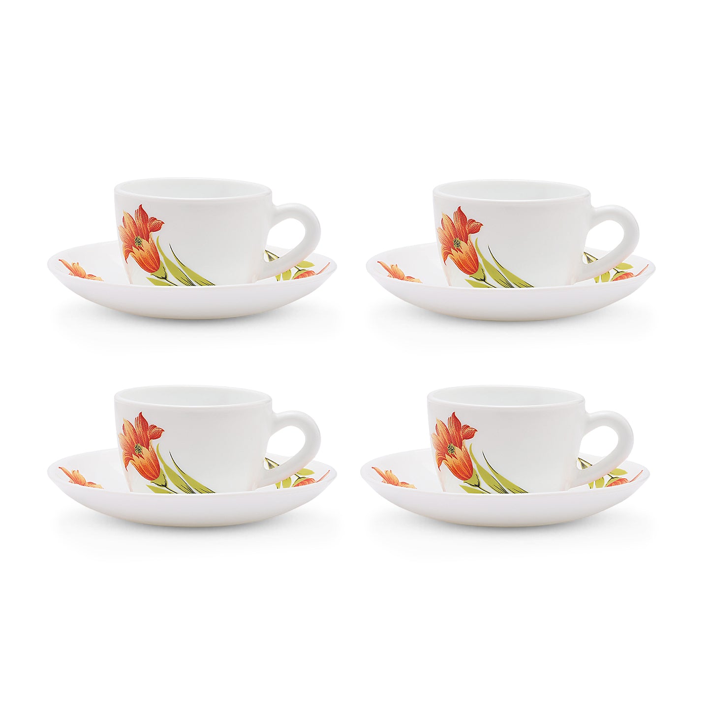 Larah by Borosil Red Iris Cup n Saucer Set 140 ml x 8