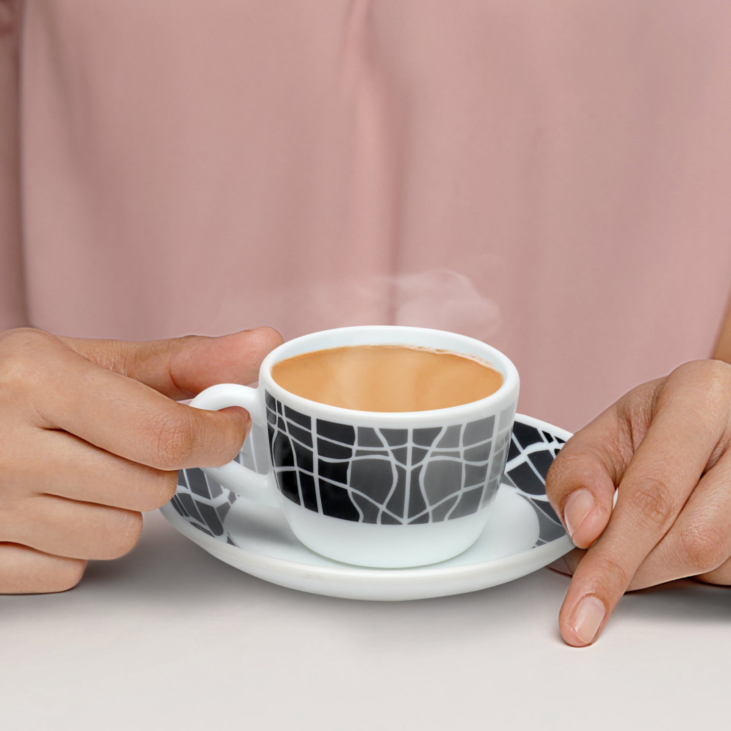 Larah by Borosil Sitara Cup n Saucers Set 140 ml x 8