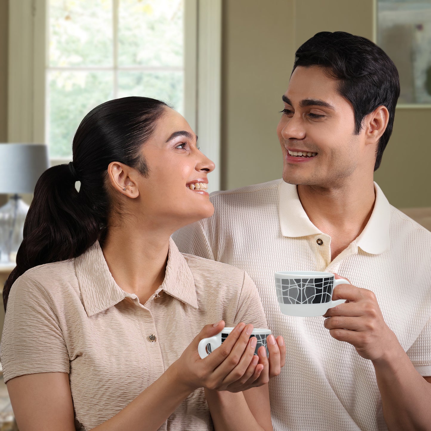 Larah by Borosil Sitara Cup n Saucers Set 140 ml x 8