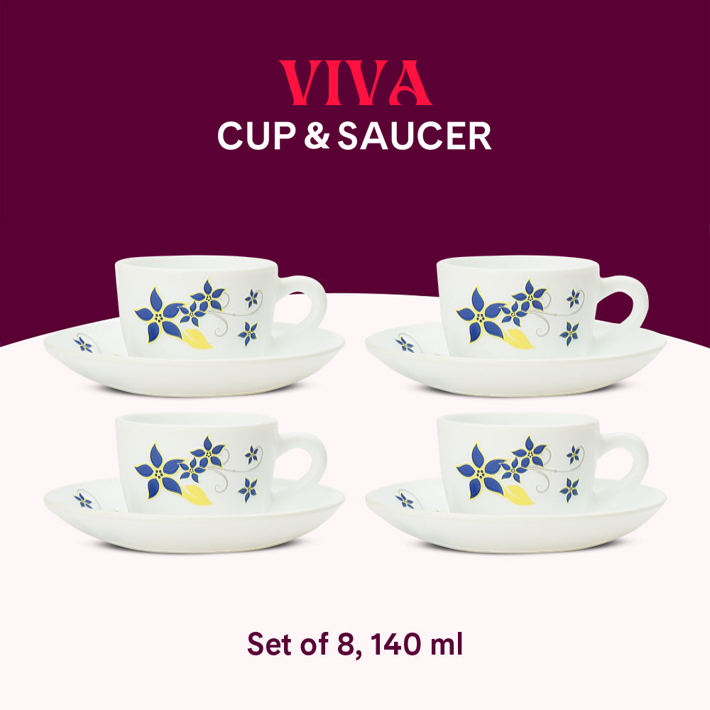 Larah by Borosil Viva Cup n Saucer Set 140 ml x 8