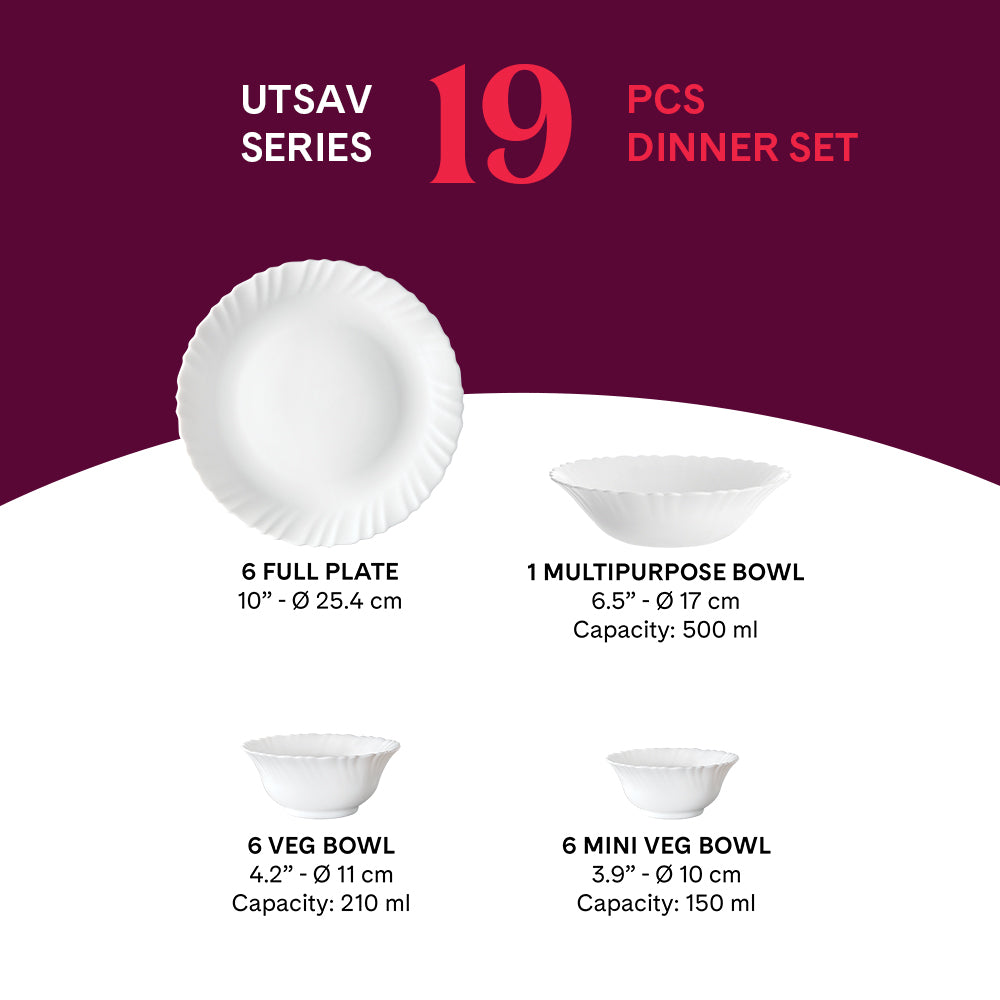 Larah by Borosil, Berry Bliss Dinner Set 19 pc Set: Serves 6