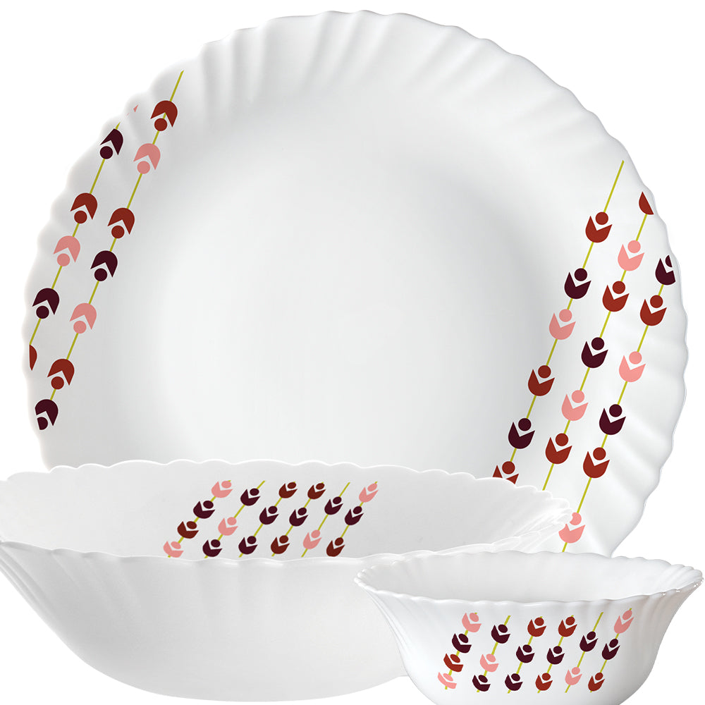 Larah by Borosil, Berry Bliss Dinner Set 19 pc Set: Serves 6