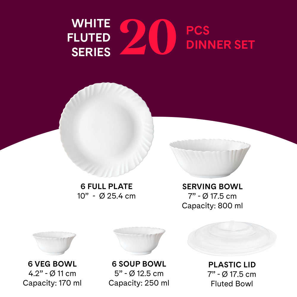 Larah by Borosil, Brand Logo Dinner Set 20 pc Set: Serves 6