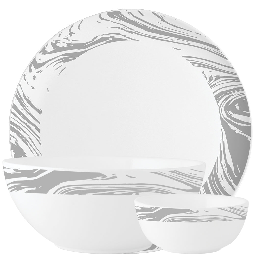 Larah by Borosil, Marble Dinner Set 27 pc Set: Serves 6