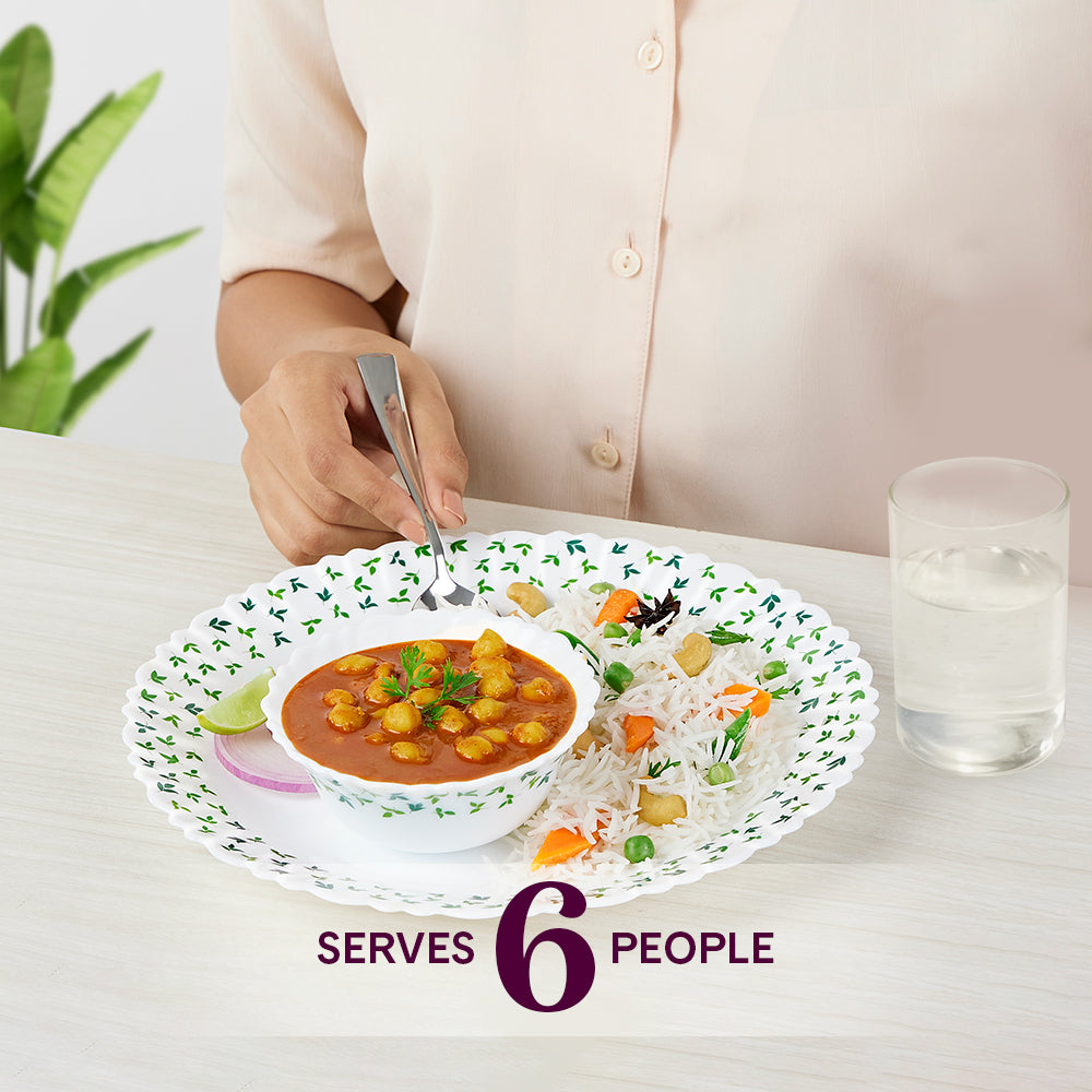 Larah by Borosil Sage 35 pc Dinner Set w Vision Glass 35 pc Set: Serves 6